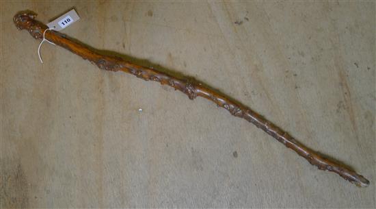 Rosewood walking stick , inscribed